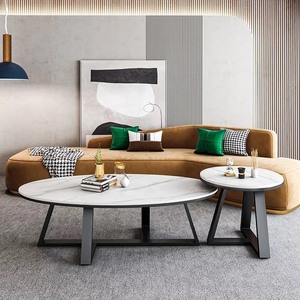 Modern Style Elip Design Double <b>Sofa</b> <b>Table</b> with Nesting Feature Stone Top and Iron Legs-TT68212 - Product Image 3