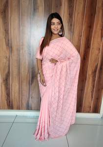 Sari de seda pesada de último diseñador con diamante pesado y trabajo en piedra Sari elegante y lujoso - Product Image 5