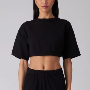 Camiseta recortada para mujer al por mayor 2025, cómoda Camiseta lisa de algodón 100% para primavera y verano, respetuosa con el medio ambiente - Product Image 6