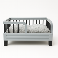 Lit pour animaux de compagnie avec cadre en bois d'acacia Barres en acier Panneau MDF Pieds en métal 26x18x12 po Durable pour chiens et chats