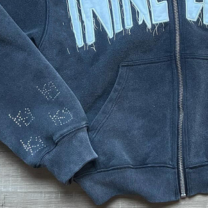Sudadera con capucha corta con cremallera y lavado ácido personalizado de alta calidad, gran oferta, sudaderas con capucha con parche bordado desgastado para hombres - Product Image 5