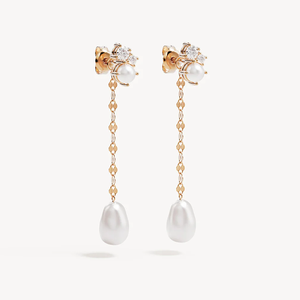 Boucles d'oreilles longues pendantes LOZRUNVE en argent sterling 925, perles baroques irrégulières élégantes et zircon, style vintage - Product Image 1