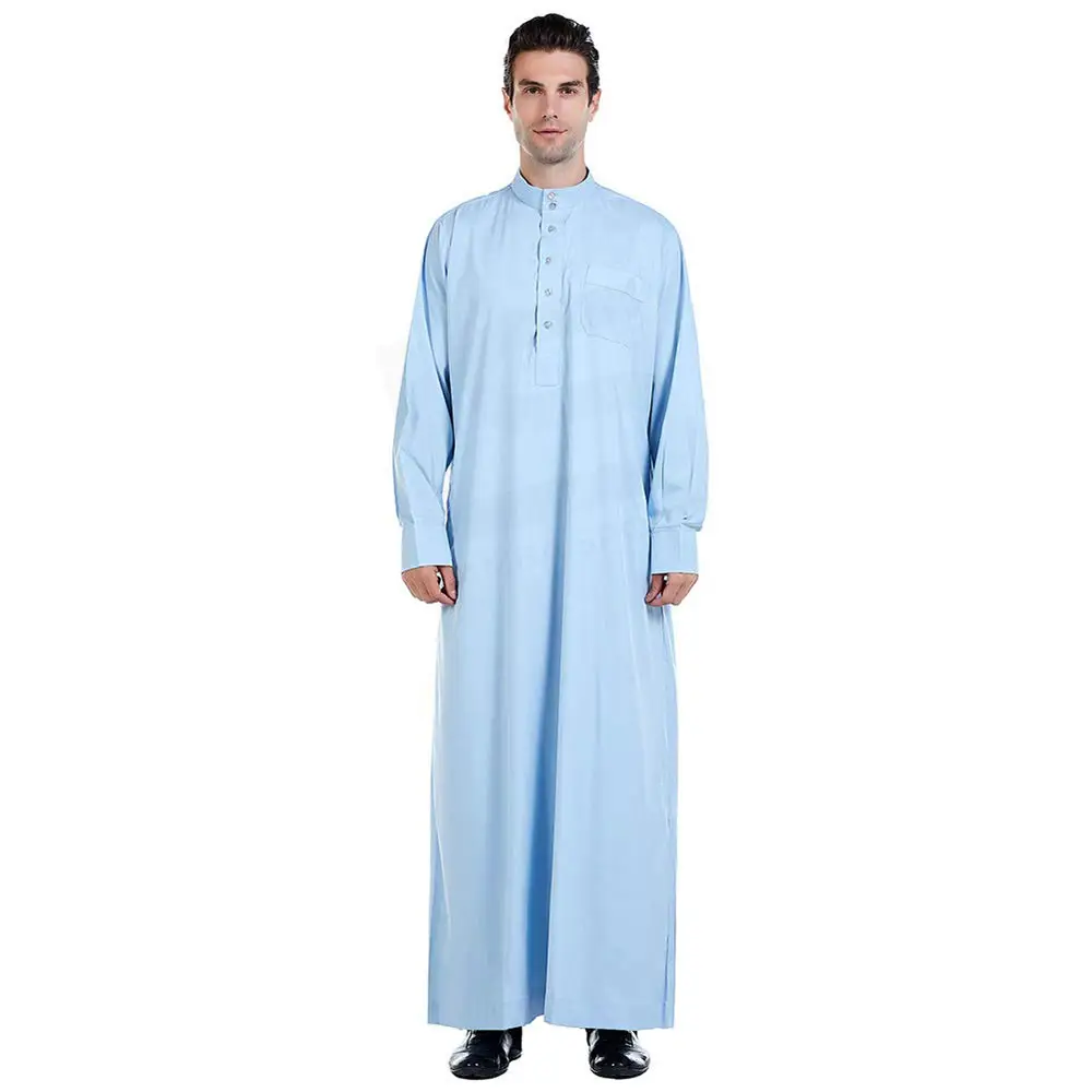 Thobe pour hommes musulmans Jubba d'été en coton Nouvelle mode à manches longues Design simple Plain Jubbah