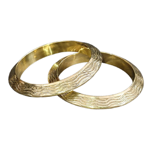 2-Piece Luxury <b>Gold</b>-Plated Brass Wavy Textured <b>Bangle</b> <b>Set</b> for Women - Elegant Ripple Design Bracelet <b>Set</b> - Traditional & Modern - Product Image 3