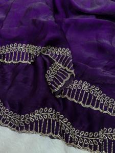 Sari indien de haute qualité en tissu de soie doux, couleur violet, avec un élégant chemisier fantaisie, pour les fêtes, les mariages, les festivals, pour femmes et filles - Product Image 4