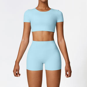 Ensemble de vêtements de sport pour femmes en gros, logo personnalisé, yoga et gym, deux pièces, vêtements d'entraînement - Product Image 4
