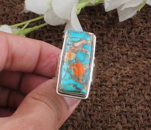 Anillo de plata empañado bohemio de estilo Vintage hecho a mano con ostra cobre turquesa piedra preciosa forma ovalada anillo de bodas de piedra para mujer - Product Image 6