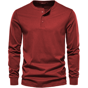 Premium Urban Streetwear Henley Tee para hombres Custom Fit Crew Neck Otoño-Invierno Ropa Diferentes colores personalizados Teñido liso - Product Image 2