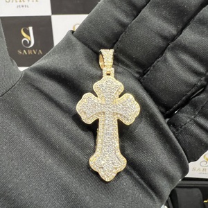 SARVA JEWELS - Colgante de Diamante Moissanite VVS con Cruz Personalizada, Chapado en Oro, para Hombre, Colgantes y Dijes Finos - Product Image 4