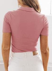 Blusas de verano informales de negocios básicas para mujer, Jersey transpirable para polos, cuello en V, manga corta, antibolitas comprimidas - Product Image 2