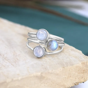 Trio arc-en-ciel pierre de lune 925 bague en argent naturel bleu feu pierre précieuse pierre de naissance bijoux cadeau pour les femmes bague élégante pour les filles - Product Image 1