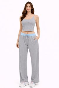 Set coordinato con gilet sportivo, pantaloni larghi a gamba dritta, lunghezza alla caviglia, coulisse regolabile, ad asciugatura rapida - Product Image 2