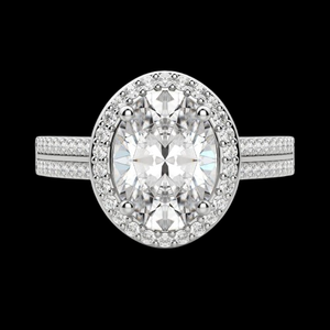 Anillo de compromiso de Halo oculto de diamante de corte ovalado para mujer - Product Image 6