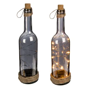Bouteille en verre fumé rustique avec bouchon en liège et ruban en jute à des fins décoratives - Product Image 1