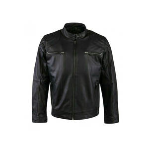 Chaqueta de cuero negro para motocicleta, Cazadora Bomber de cuero genuino para hombre, venta al por mayor - Product Image 5