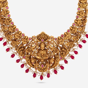 Antique Gold Plated <b>Necklace</b> <b>Ruby</b> Diamond Pearl Beads 185198 Wedding Engagement Religious Claw Setting Brass Alloy Number Shape - Product Image 4