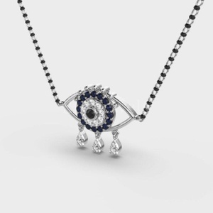 Ojo estrellado diamante plata Mangalsutra boda cadena con cuentas Diamante Negro ojo colgante rodeado de diamantes brillantes Stonewels - Product Image 2