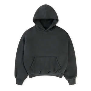 Sudadera con capucha doble de algodón 100% antracita de invierno, bordada y con cuentas, 1000 GSM, de secado rápido, estilo streetwear, hombros caídos, teñido liso. - Product Image 1