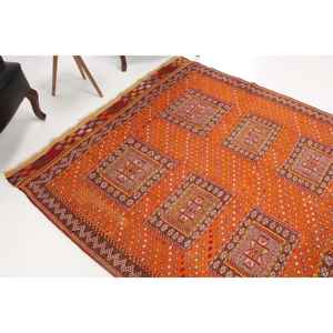 Grand tapis turc vintage de 5,6 x 7,7 pieds, tapis en laine à motifs floraux orange - Product Image 1