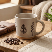 Ensemble de 2 tasses à café en céramique minimalistes en chêne et olivier, motif feuille peint à la main, vaisselle de luxe, passe au lave-vaisselle, cadeaux sublimes