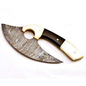 Cuchillo Ulu Hecho a Mano con Hoja de Acero de Damasco, Resistente para Cortes Pesados, Picado Rápido, Estilo Industrial para Diestros, Apto para Lavavajillas - Product Image 1