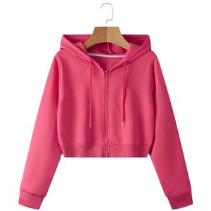 Sudadera Corta con Cremallera Rosa para Mujer, Chaqueta de Felpa de Algodón, Ropa Casual de Calle, Corte Ajustado, Lisa, Personalizada, para Invierno - Product Image 1