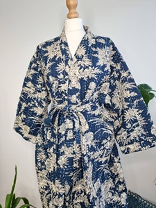 Handmade Ultimate Stylish Bathrobe Western Kantha Kimono Casual Wearing Stylish <b>Dress</b> Custom Blue Color Jacket Coat <b>Dresses</b> Sets - Product Image 6