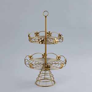 Gold Creative Metal <b>Cake</b> <b>Stand</b> Simple Design Handmade Rectangle Shape 2 Tier Food Grade Eco-Friendly Opp Bag Wholesale Price - Product Image 2