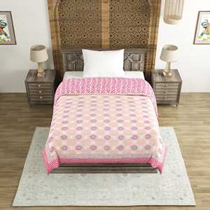 Couette Kantha en coton imprimé et matelassé à la main Taille unique (150x225 cm) pour les hivers légers et l'été par les bébés - Product Image 2