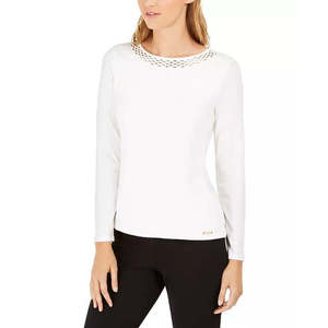 Maglia da Donna Calvin Klein con Collo Decorato, Bianca, Taglia Media - Product Image 1