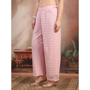 Pantalon palazzo décontracté en coton pour femme, bleu turquoise, coupe évasée, taille haute, respirant, avec motif floral - Product Image 6