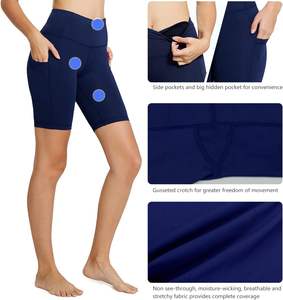 Short de Yoga taille haute pour femme Poches latérales Contrôle du ventre Taille élastique Short de course d'entraînement de gymnastique Motif solide Séchage rapide - Product Image 5