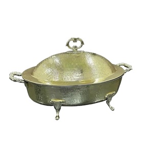 Elegant Premium Quality Handmade Casserole White Metal Food Warmer Stand with Gold Lid High Quality Hot <b>Pot</b> Server - Product Image 2