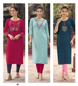 Heavy Rayon Quick Dry Casual Kurti for Office College Girls <b>Light</b> Weight Handwork Thread <b>Work</b> Indian Pakistani Clothing All - Product Image 6