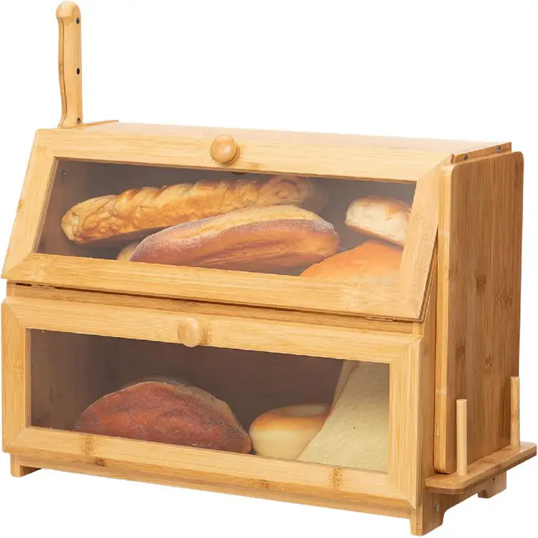 صندوق خبز مزدوج الطبقة مع حامل أدوات واستخدام قوالب التقطيع على المنضدة سيضيف بالتأكيد سحر إلى أي مطبخ