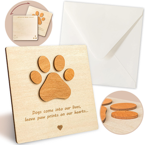 Tarjeta de Condolencias Moderna de Madera Reutilizable, Ecológica y Ligera para Mascotas, con Diseño de Huella de Pata Cortada con Láser - Recuerdo por la Pérdida de una Mascota - Product Image 4