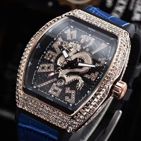 Fenyi vente en gros mode décontracté classique diamant Dragon motif en forme de baril calendrier en cuir montre à Quartz pour hommes