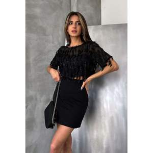 Blusa con Flecos Brillantes para Mujer Topshow en Negro, Blusas y Camisas al por Mayor - Product Image 5