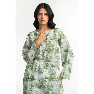 ชุดเซ็ตสองชิ้นลำลองสำหรับผู้หญิง สีขาว ผ้าโพลีแคมบริค ระบายอากาศได้ดี คอวี แขนยาว ลายพิมพ์ ชุดเซ็ตฤดูใบไม้ผลิ/ฤดูร้อน กางเกงขาสั้น ไซส์ XS/XS - Product Image 3