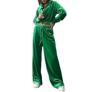 2026เซ็ตแฟชั่นฤดูใบไม้ร่วงฤดูหนาวของผู้หญิงชุดสูทลำลองปักแขนยาวเสื้อครอปสเวตเตอร์มีฮู้ดกางเกงขากว้าง - Product Image 1