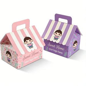 กล่องกระดาษรูปทรงบ้านสีชมพูสำหรับใส่คุกกี้ บิสกิต ของขวัญสุดหรู สร้างสรรค์ พร้อมโลโก้สั่งทำ สำหรับงานปาร์ตี้เด็ก - Product Image 4