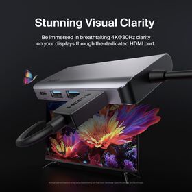 Adaptateur multiport USB-C 4 en 1 multifonction HDMI, USB-A, Ethernet et USB-C Alimentation jusqu'à 100W pour ordinateur portable Splitter - Product Image 4