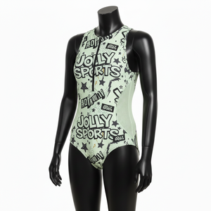 Traje de baño de una pieza para mujer, nailon y elastano elástico, color mostaza, con paneles de bolsillo utilitarios y logotipo personalizado para traje de baño. - Product Image 4