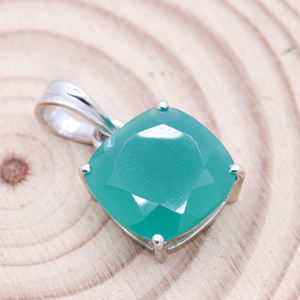 925แฮนด์เมดแข็งเงินสเตอร์ลิงเครื่องประดับจี้ผู้หญิงพลอยนิลสีเขียวเหลี่ยมเพชรพลอยธรรมชาติคลาสสิกสำหรับขายส่ง - Product Image 5