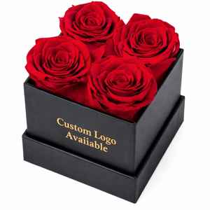 Rosas Preservadas en Caja Cuadrada, 4 Flores Rojas, Regalo de Cumpleaños, Decoración Elegante para Mesa, Ecológico - Product Image 1