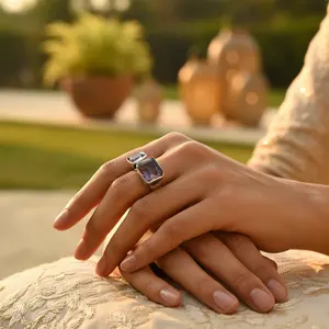 925 <b>Silver</b> Smoky Quartz <b>Ring</b> for Women Geometric Fashion <b>Statement</b> Jewelry with Cut Diamond Inlay Licensed Private Brand IS - Product Image 3