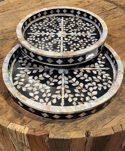 Bandeja de servicio redonda con Incrustaciones de nácar de lujo para aperitivos de té y café y uso decorativo de proveedor indio - Product Image 2