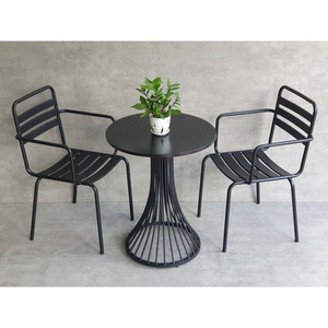 Contemporary Design Combo Set 60x60cm Round Coffee <b>Table</b> and 2 Outdoor Iron Chairs Model CBCF283 - Product Image 4