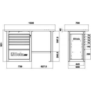 Établi d'endurance modèle court BETA avec 1 commode de 6 tiroirs armoires à outils de qualité supérieure - Product Image 5