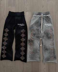 Conjunto de sudadera con capucha de diamantes de imitación de gran tamaño personalizado cintura alta Vintage holgado pantalones de chándal de pierna ancha chándal de diamantes de imitación para hombres y mujeres - Product Image 4